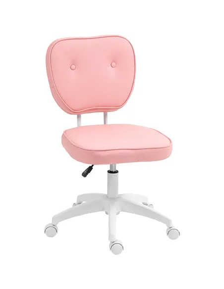 Vinsetto Vanity Office Chair, PU Leather Computer Chair for Home, with Adjustable Height, Armless, Swivel Wheels, Pink