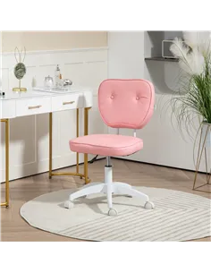 Vinsetto Vanity Office Chair, PU Leather Computer Chair for Home, with Adjustable Height, Armless, Swivel Wheels, Pink 2