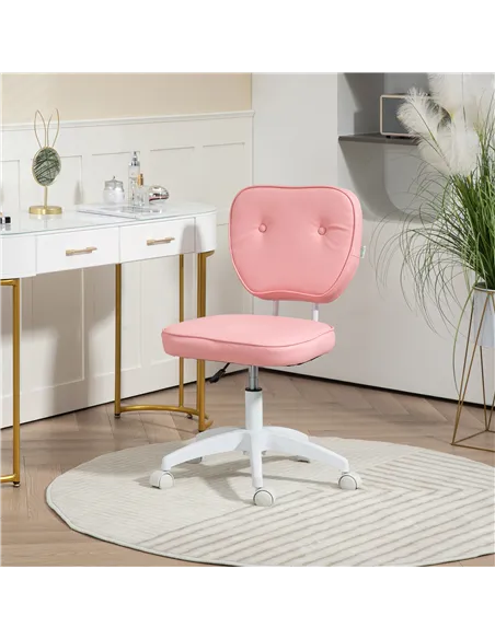 Vinsetto Vanity Office Chair, PU Leather Computer Chair for Home, with Adjustable Height, Armless, Swivel Wheels, Pink
