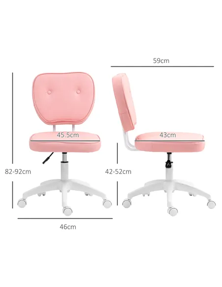 Vinsetto Vanity Office Chair, PU Leather Computer Chair for Home, with Adjustable Height, Armless, Swivel Wheels, Pink