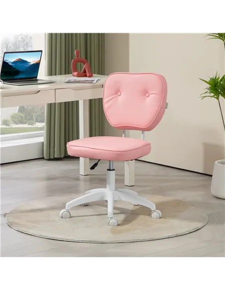 Vinsetto Vanity Office Chair, PU Leather Computer Chair for Home, with Adjustable Height, Armless, Swivel Wheels, Pink