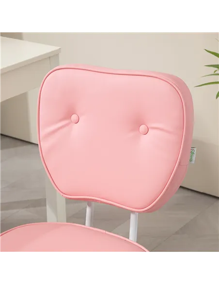 Vinsetto Vanity Office Chair, PU Leather Computer Chair for Home, with Adjustable Height, Armless, Swivel Wheels, Pink
