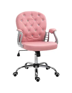 Vinsetto Office Chair Ergonomic 360° Swivel PU Diamante Padded Base 5 Castor Wheels for Home Work Pink