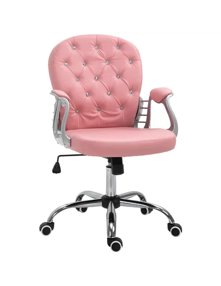 Vinsetto Office Chair Ergonomic 360° Swivel PU Diamante Padded Base 5 Castor Wheels for Home Work Pink