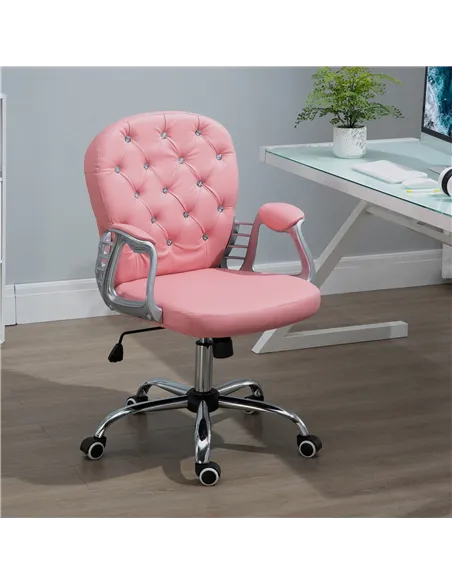 Vinsetto Office Chair Ergonomic 360° Swivel PU Diamante Padded Base 5 Castor Wheels for Home Work Pink