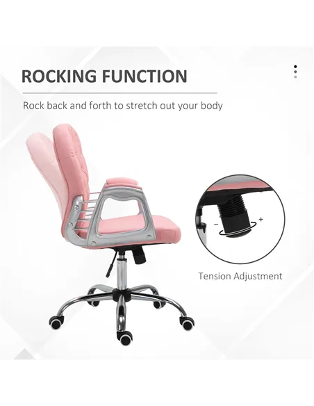 Vinsetto Office Chair Ergonomic 360° Swivel PU Diamante Padded Base 5 Castor Wheels for Home Work Pink