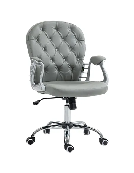 Vinsetto Office Chair Ergonomic 360° Swivel PU Diamante Padded Base 5 Castor Wheels for Home Work Grey