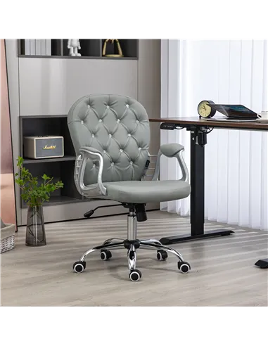 Vinsetto Office Chair Ergonomic 360° Swivel PU Diamante Padded Base 5 Castor Wheels for Home Work Grey