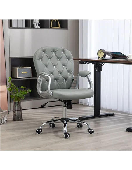 Vinsetto Office Chair Ergonomic 360° Swivel PU Diamante Padded Base 5 Castor Wheels for Home Work Grey