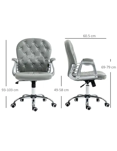 Vinsetto Office Chair Ergonomic 360° Swivel PU Diamante Padded Base 5 Castor Wheels for Home Work Grey