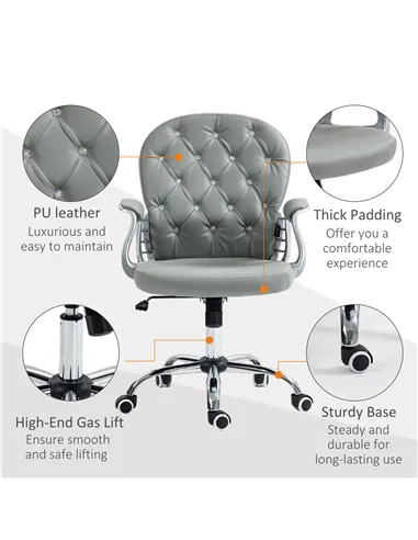 Vinsetto Office Chair Ergonomic 360° Swivel PU Diamante Padded Base 5 Castor Wheels for Home Work Grey