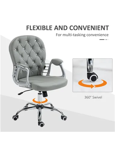 Vinsetto Office Chair Ergonomic 360° Swivel PU Diamante Padded Base 5 Castor Wheels for Home Work Grey