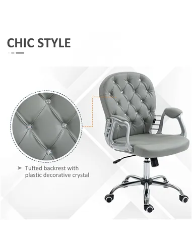 Vinsetto Office Chair Ergonomic 360° Swivel PU Diamante Padded Base 5 Castor Wheels for Home Work Grey