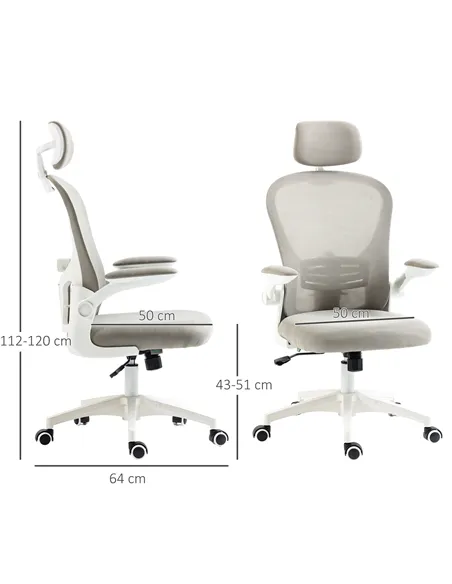 Vinsetto Multi-Adjustable Office Chair, with Lumbar Support, Headrest and Mesh Back - Grey
