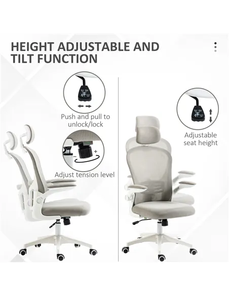 Vinsetto Multi-Adjustable Office Chair, with Lumbar Support, Headrest and Mesh Back - Grey