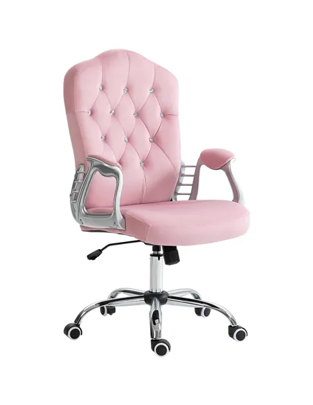 Vinsetto Velvet-Feel Work Chair, with Diamante Back - Pink