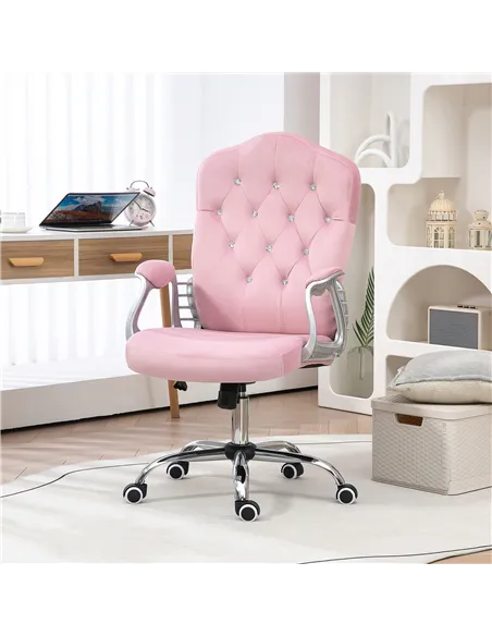 Vinsetto Velvet-Feel Work Chair, with Diamante Back - Pink