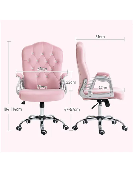 Vinsetto Velvet-Feel Work Chair, with Diamante Back - Pink