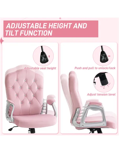 Vinsetto Velvet-Feel Work Chair, with Diamante Back - Pink
