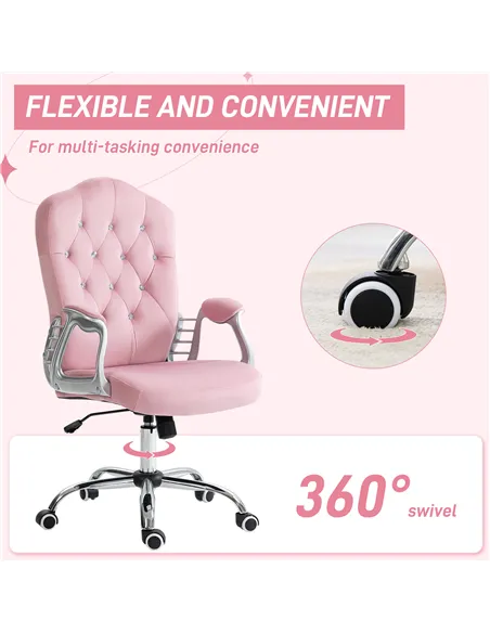 Vinsetto Velvet-Feel Work Chair, with Diamante Back - Pink