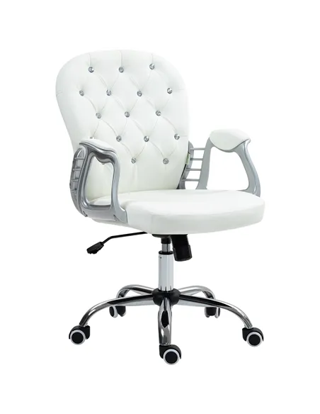 Vinsetto Office Chair Ergonomic 360° Swivel PU Diamante Padded Base 5 Castor Wheels for Home Work White