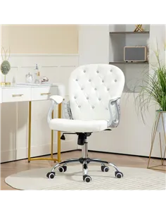 Vinsetto Office Chair Ergonomic 360° Swivel PU Diamante Padded Base 5 Castor Wheels for Home Work White 2
