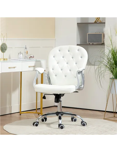 Vinsetto Office Chair Ergonomic 360° Swivel PU Diamante Padded Base 5 Castor Wheels for Home Work White