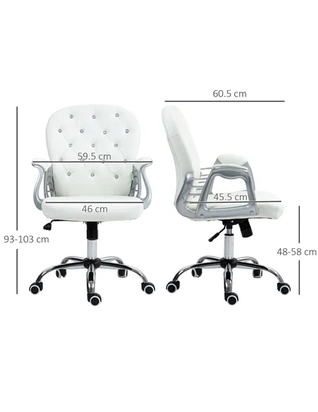 Vinsetto Office Chair Ergonomic 360° Swivel PU Diamante Padded Base 5 Castor Wheels for Home Work White