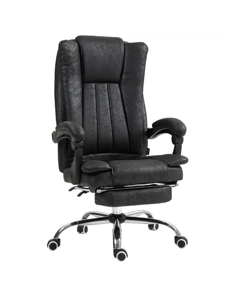 Vinsetto Home Office Chair Microfibre Desk Chair with Reclining Function Armrests Swivel Wheels Footrest Black