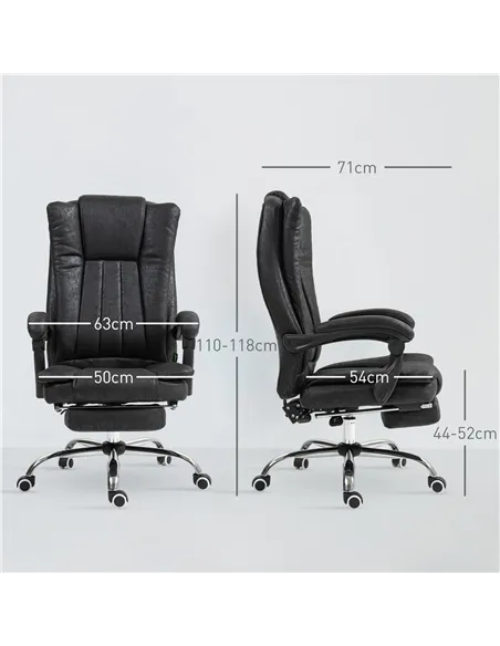 Vinsetto Home Office Chair Microfibre Desk Chair with Reclining Function Armrests Swivel Wheels Footrest Black