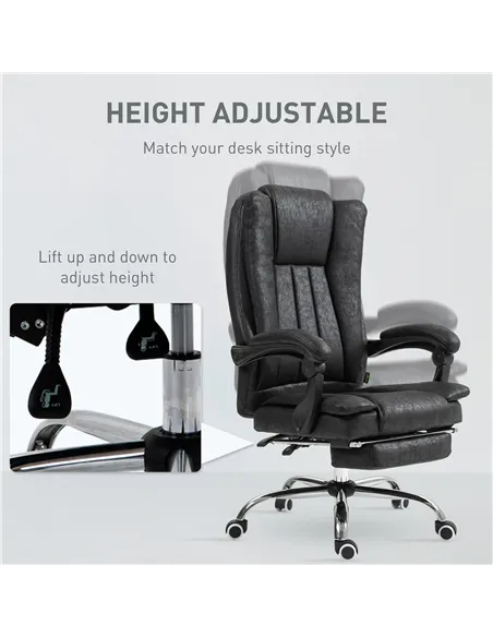Vinsetto Home Office Chair Microfibre Desk Chair with Reclining Function Armrests Swivel Wheels Footrest Black