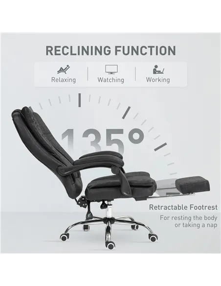 Vinsetto Home Office Chair Microfibre Desk Chair with Reclining Function Armrests Swivel Wheels Footrest Black
