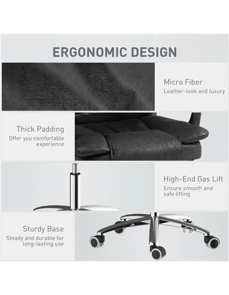 Vinsetto Home Office Chair Microfibre Desk Chair with Reclining Function Armrests Swivel Wheels Footrest Black