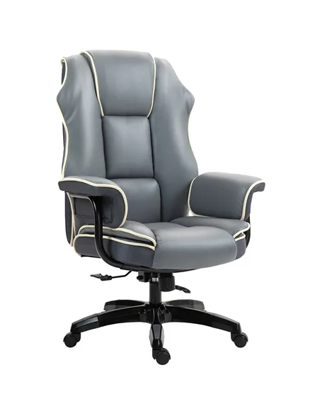 Vinsetto Faux Leather Executive Office Chair, with Contrast Piping - Grey/White