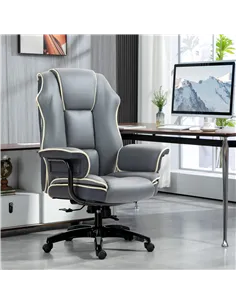 Vinsetto Faux Leather Executive Office Chair, with Contrast Piping - Grey/White 2