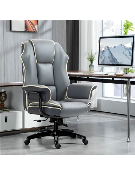 Vinsetto Faux Leather Executive Office Chair, with Contrast Piping - Grey/White