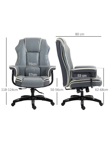Vinsetto Faux Leather Executive Office Chair, with Contrast Piping - Grey/White