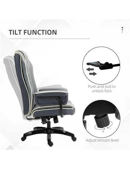 Vinsetto Faux Leather Executive Office Chair, with Contrast Piping - Grey/White