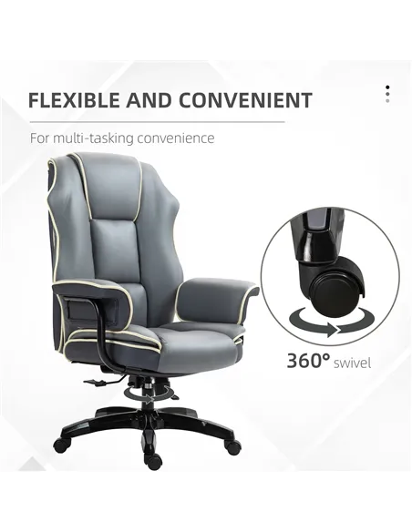 Vinsetto Faux Leather Executive Office Chair, with Contrast Piping - Grey/White