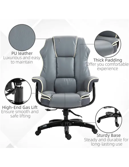 Vinsetto Faux Leather Executive Office Chair, with Contrast Piping - Grey/White