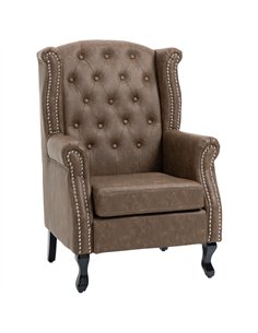 HOMCOM Wingback Accent Chair Tufted Chesterfield-style Armchair with Nail Head Trim for Living Room Bedroom Brown