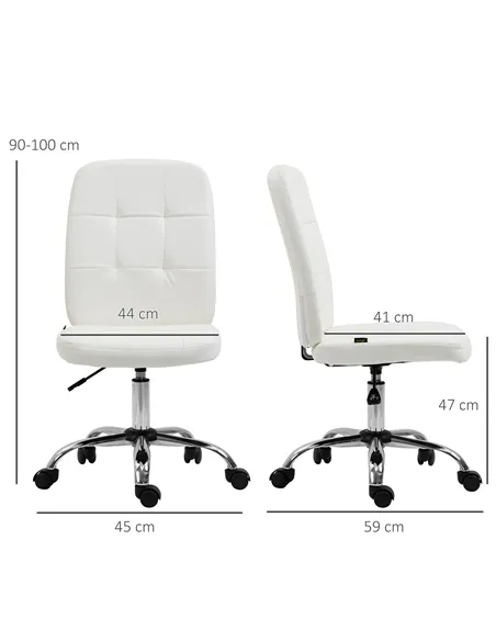 Vinsetto Armless Faux Leather Office Chair - White