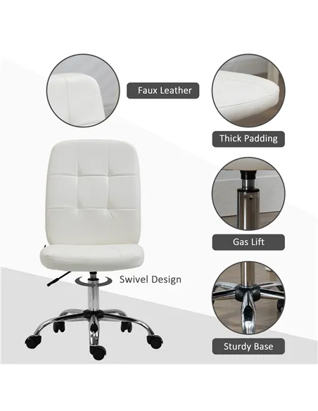 Vinsetto Armless Faux Leather Office Chair - White