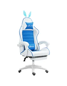 Vinsetto Racing Gaming Chair, Reclining PU Leather Computer Chair with Removable Rabbit Ears, Footrest and Lumber Support, Blue