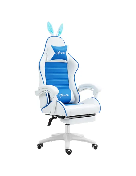 Vinsetto Racing Gaming Chair, Reclining PU Leather Computer Chair with Removable Rabbit Ears, Footrest and Lumber Support, Blue