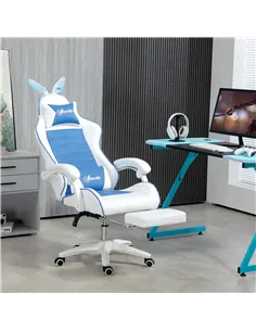 Vinsetto Racing Gaming Chair, Reclining PU Leather Computer Chair with Removable Rabbit Ears, Footrest and Lumber Support, Blue 2