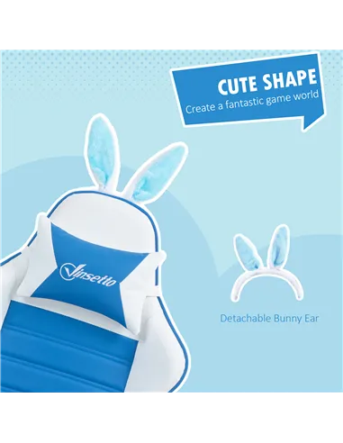 Vinsetto Racing Gaming Chair, Reclining PU Leather Computer Chair with Removable Rabbit Ears, Footrest and Lumber Support, Blue