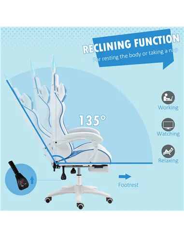 Vinsetto Racing Gaming Chair, Reclining PU Leather Computer Chair with Removable Rabbit Ears, Footrest and Lumber Support, Blue