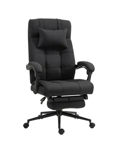 Vinsetto Office Desk Chair with Footrest, Headrest Pillow, Home Office Chair with Reclining Backrest, Swivel Wheels, Black