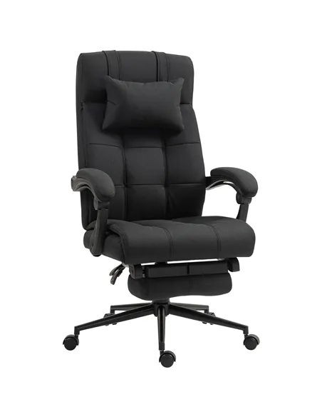 Vinsetto Office Desk Chair with Footrest, Headrest Pillow, Home Office Chair with Reclining Backrest, Swivel Wheels, Black